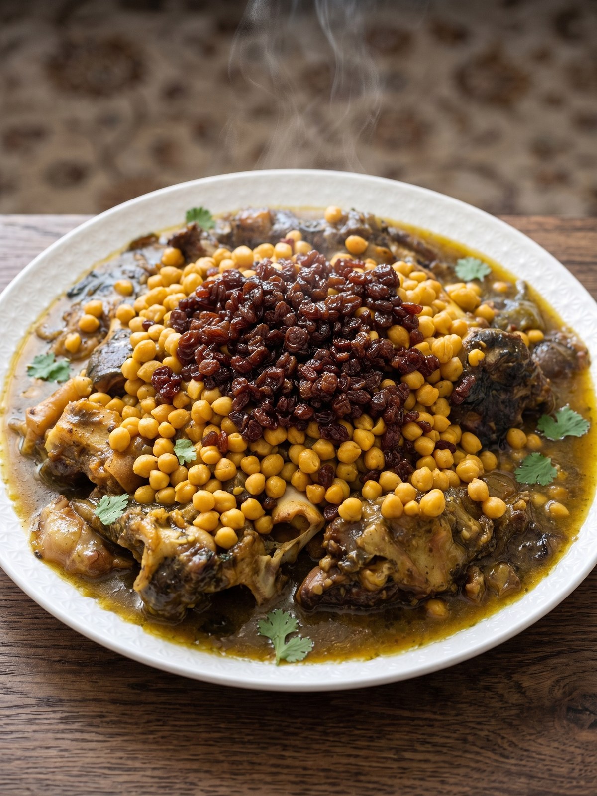 Slow-cooked chicken with chickpeas and caramelised onions